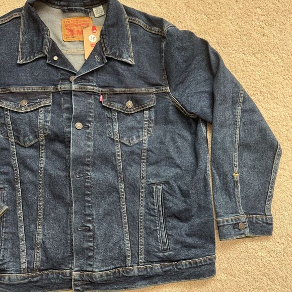 Levi's Denim Trucker Jacket‎ Mens Size XL Dark Blue Wash Long Sleeve - Picture 3 of 10